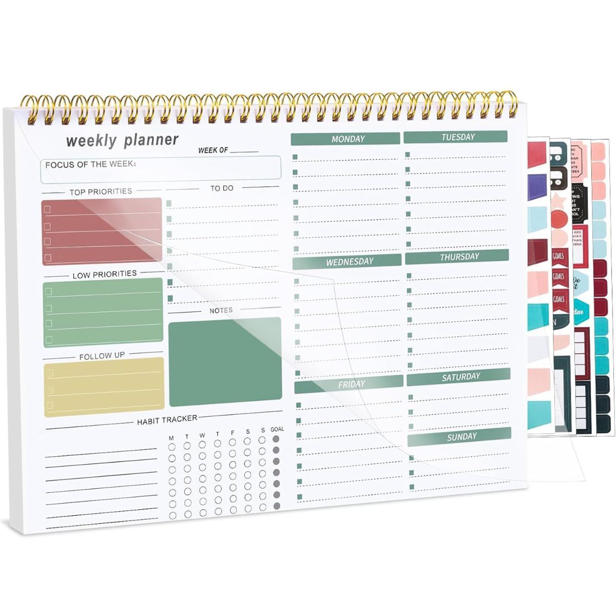1Pack Weekly To Do List Notepad, 8.5"x11" Desk Planner 52 Sheets, 100GSM Paper Undated Habit Planner, Productivity Organizer Notepad