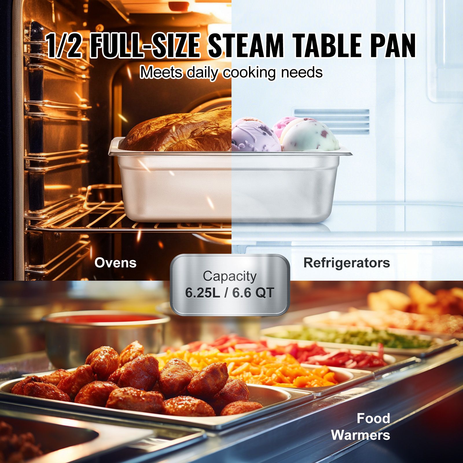 8 Pack Hotel Pans, 1/2 Size Anti-Jam Steam Pan with Lid, 0.8mm Thick Stainless Steel Steam Table Pan, 4-Inch Deep Commercial Table Pan, Catering Storage Food โ image 3