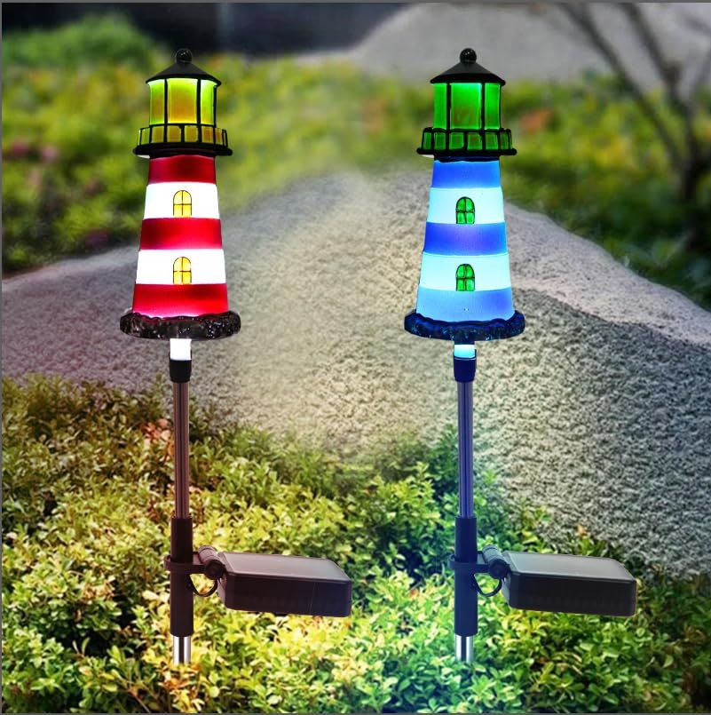 Solar Outdoor Lights,2 Pack Lighthouse Solar Lights Outdoor Waterproof, Solar Walkway Lights Maintain of Lighting for Your Garden