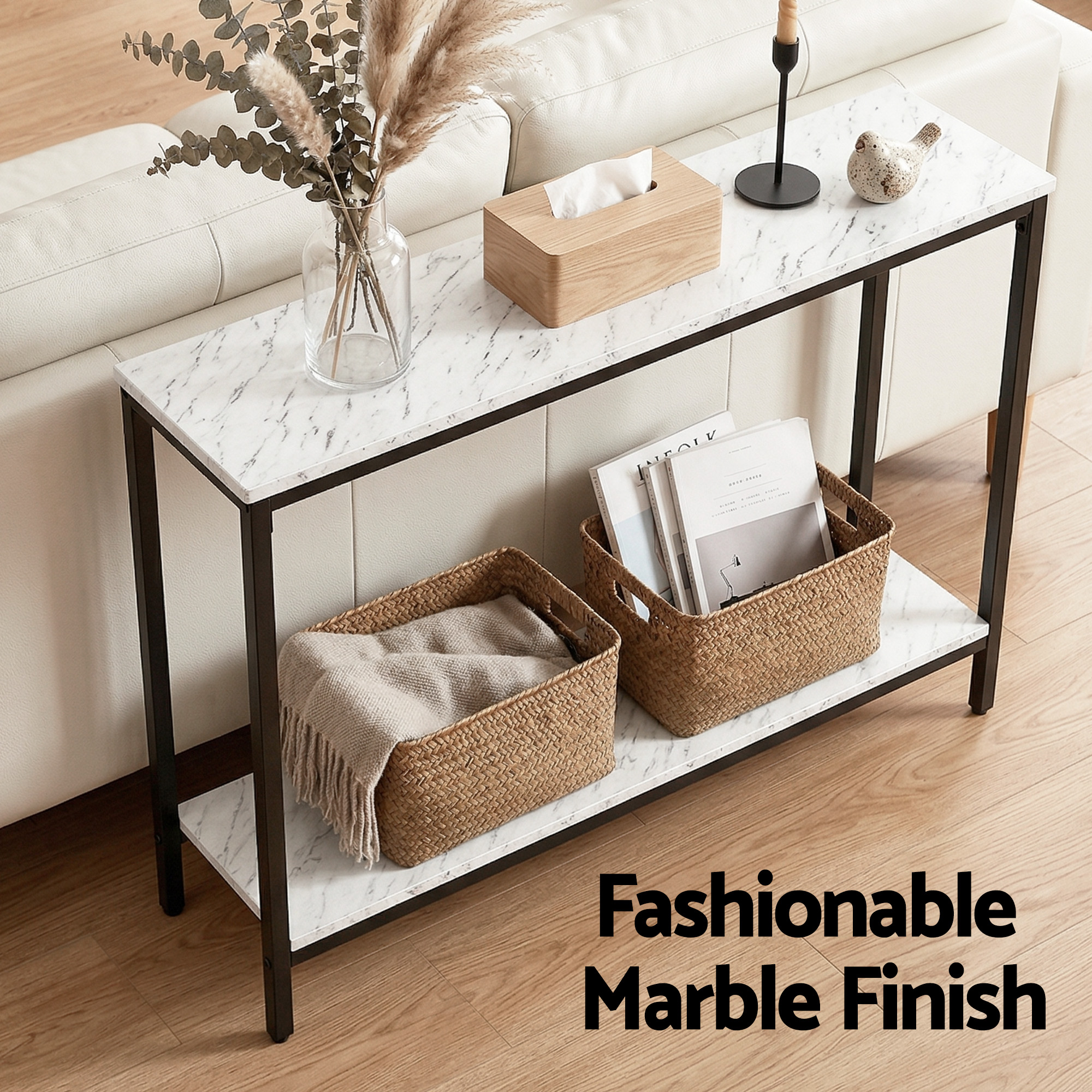 Artiss Console Table Entryway Hallway Display Desk Marble Effect White — image 6