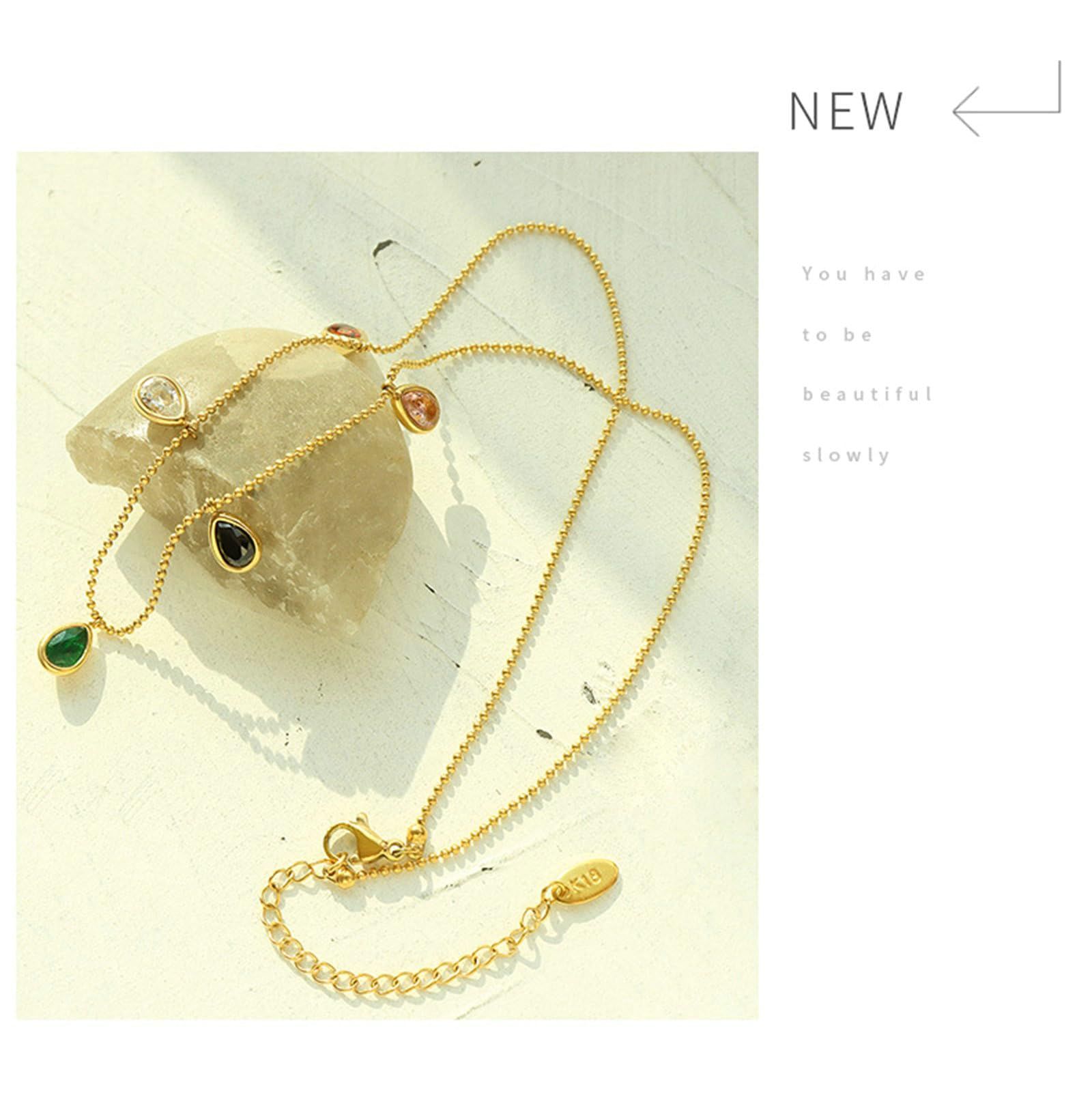 Stainless Steel Necklace Pendant, Gold Women Necklace with Colorful Teardrop Cubic Zirconia Pendant Necklaces โ image 4