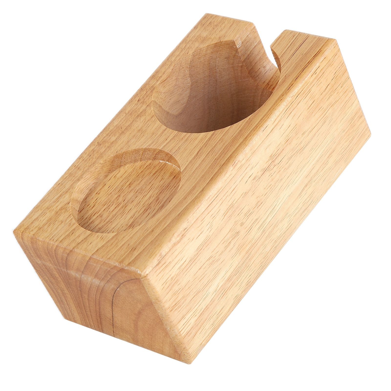 2‑Hole Wooden Tamper Base Natural Wood Color External Durable Tamping Station Handle Stand for Coffee Shop Home — image 4