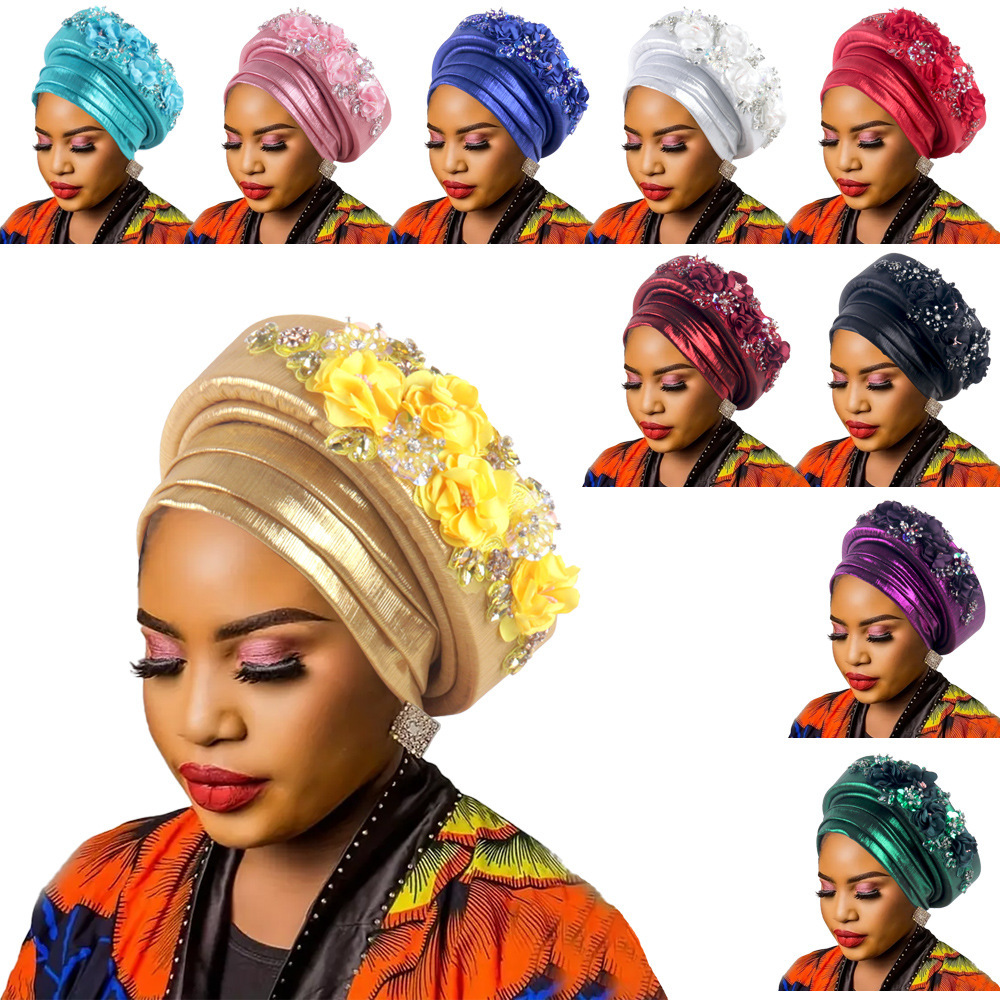 Women's Luxury Burgundy Turban Hat with Beaded Floral Embellishments Pre-Tied African Style Headwrap for Weddings Parties & Special Occasions โ image 3