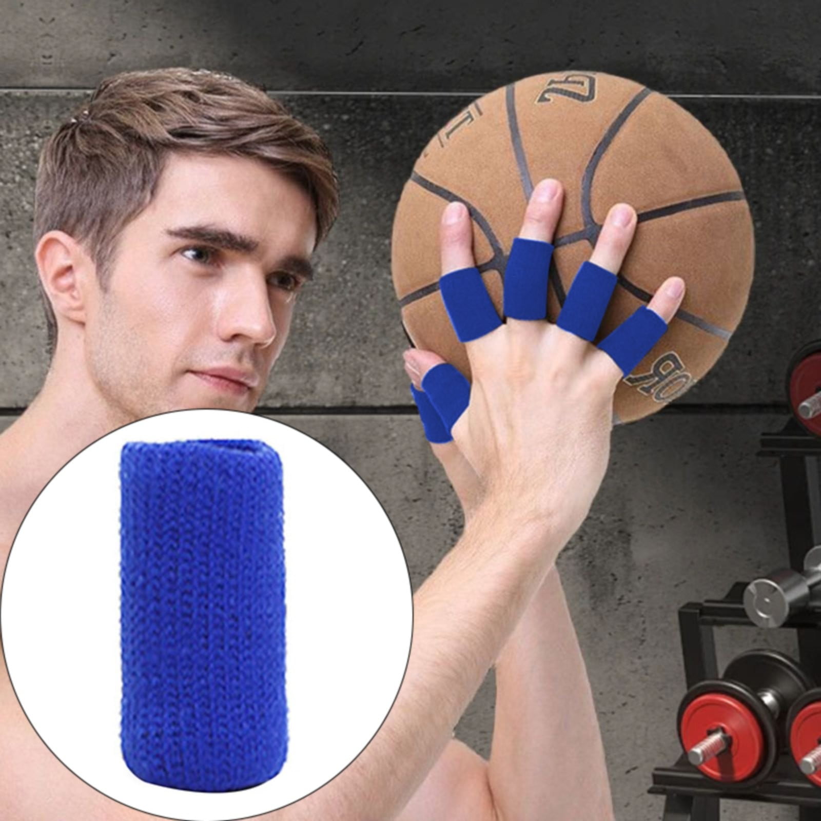 Finger Joint Guard Blue, 5*Finger Cots Sports Sleeves 5 Pieces Finger Sleeves Thumb Braces Support Elastic Compression Protector Braces for Sports Relieving — image 2