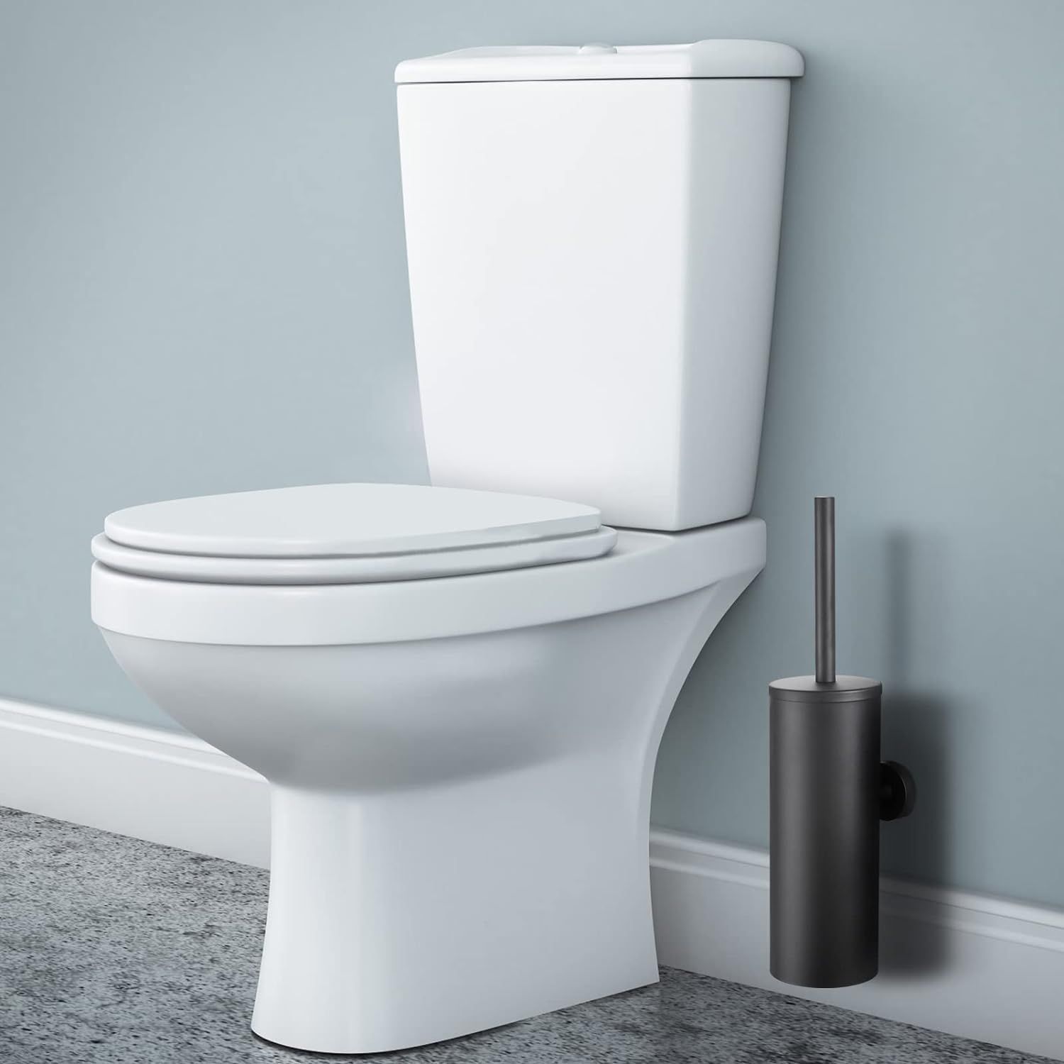 Stainless Steel Round Toilet Brush Holder Wall Mounted Matte Black Bathroom Accessories SUS304 Toilet Brush Shelf — image 3