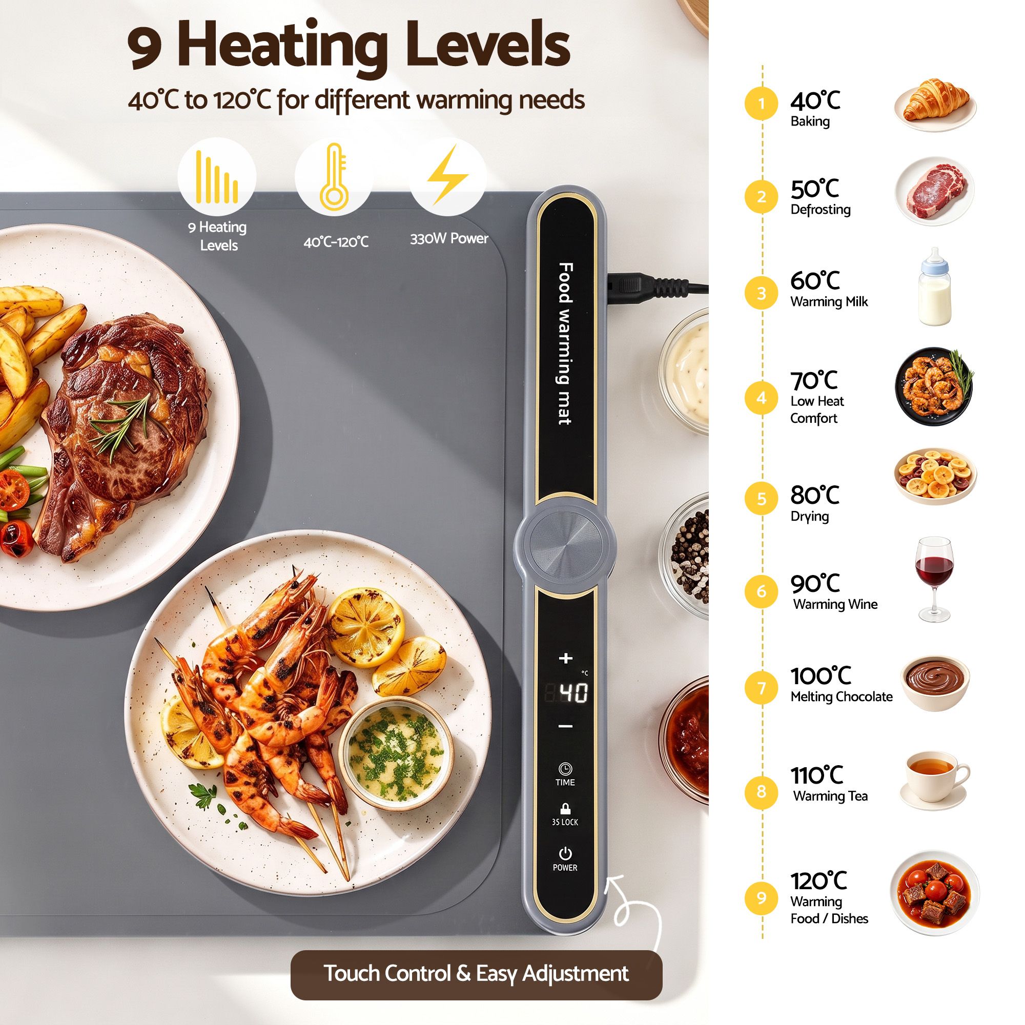 Devanti Food Warming Mat 80cm Electric Food Warmer Roll Up Buffet Tray Grey โ image 4