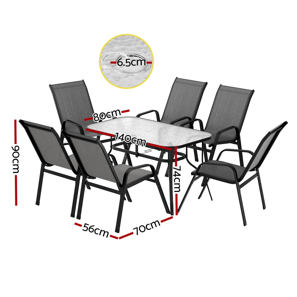 Gardeon 7PC Outdoor Dining Set Table and Chairs Patio Furniture Bistro Set Garden Grey — image 2