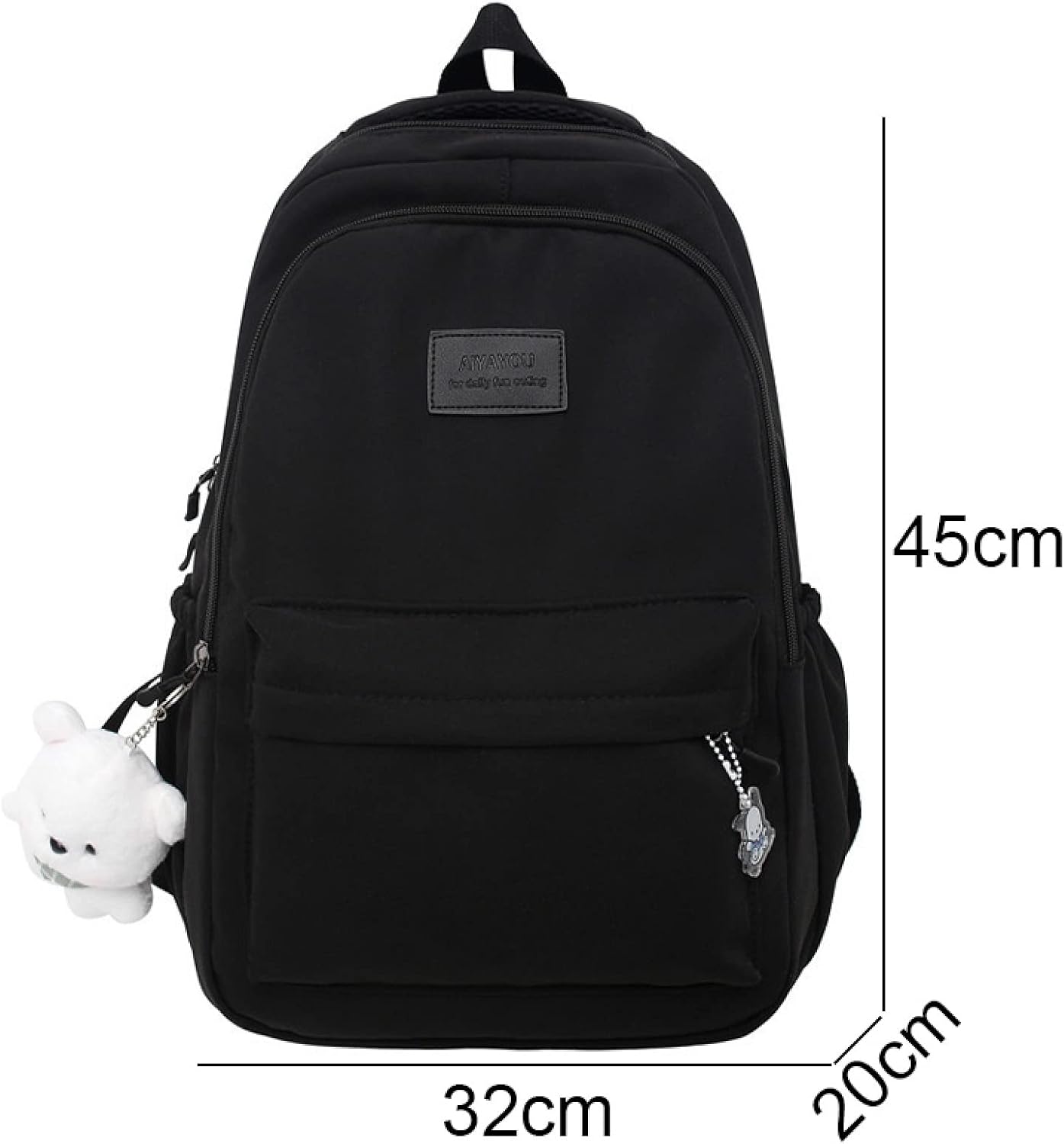 Female Lady High Capacity College Backpack Women Laptop School Bags Cute Girl Travel Book Bag Cool,Black,with Bear Doll โ image 6