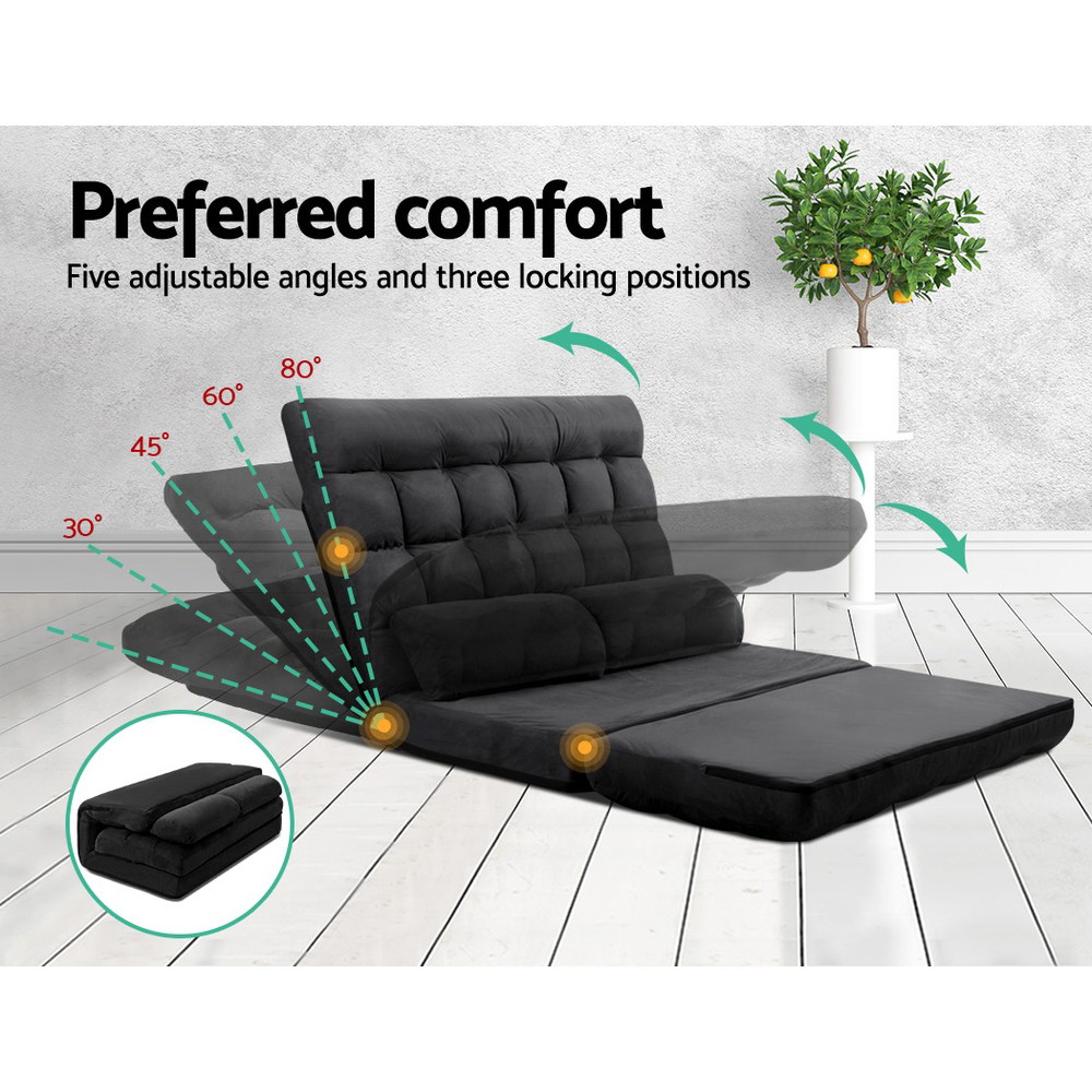 Artiss Floor Lounge Sofa Bed 2-seater Charcoal Suede — image 3
