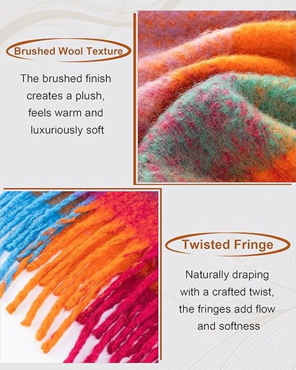 Colorful winter scarf for women - Warm, chunky knit and soft checkered scarf - Blanket scarf - Trendy Christmas gift - Gift for her — image 2