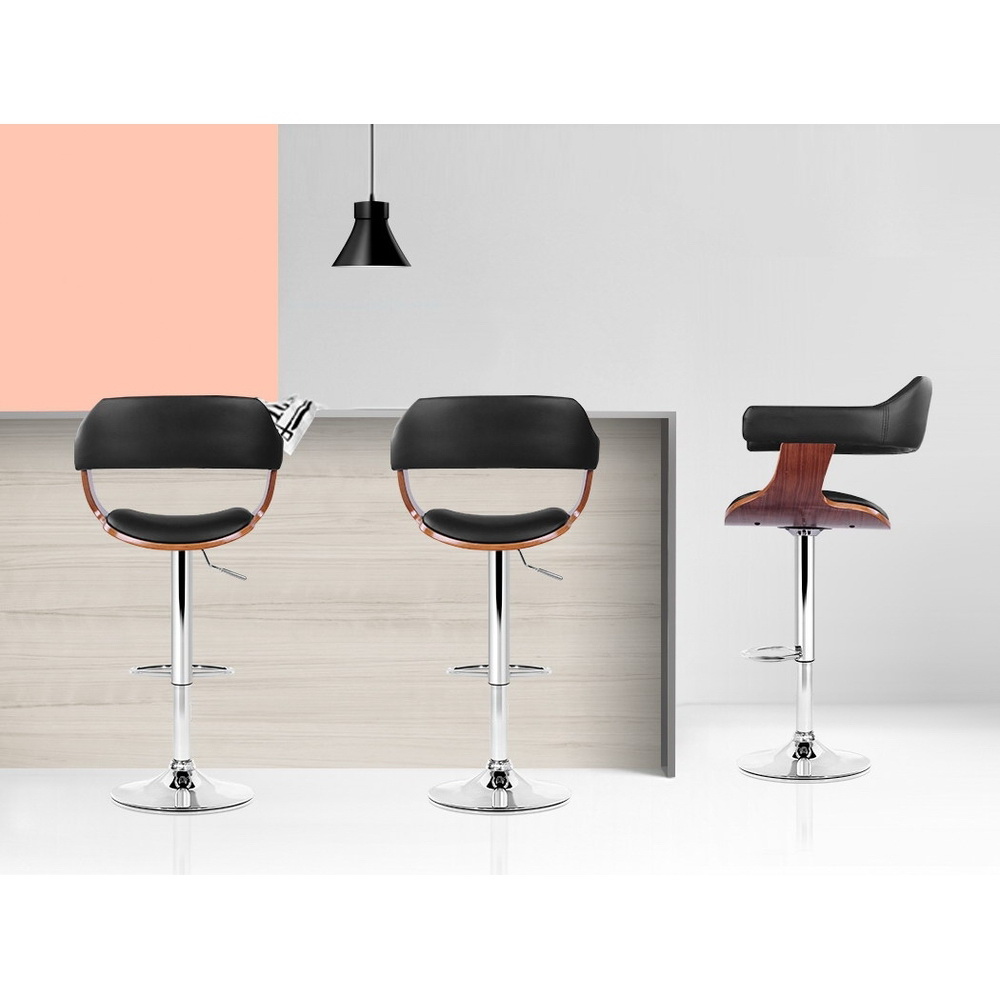 Artiss Bar Stools Gas Lift Leather w/Armrest Black โ image 6