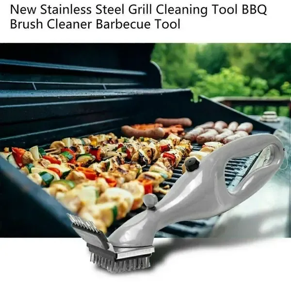Steam BBQ Grill Cleaning Brush with Stainless Steel Bristles and Scraper for Charcoal Grills, Chemical-Free Cleaning Tool, Grey, 37 cm — image 3