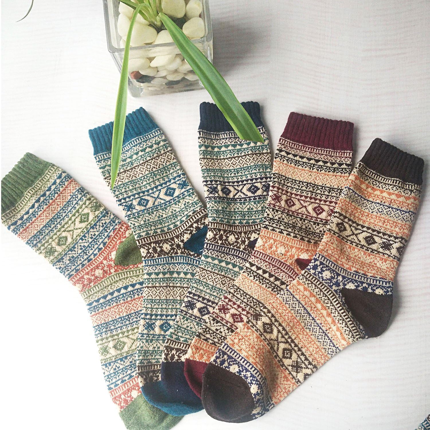 5 Pairs Women's Thermal Wool Socks Warm Knit Ladies for Winter, One Size, A6 — image 4