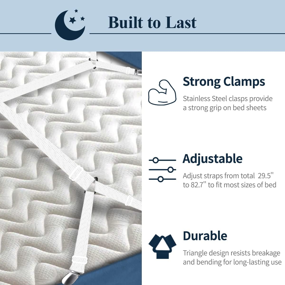 Adjustable Elastic Sheet Straps Fasteners White 4Pcs and 2Pcs — image 2