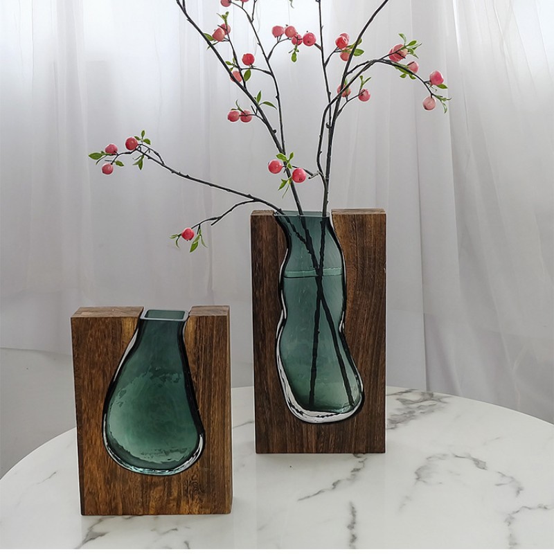Modern Sculptural Wood and Glass Vase for Home Decor — image 2