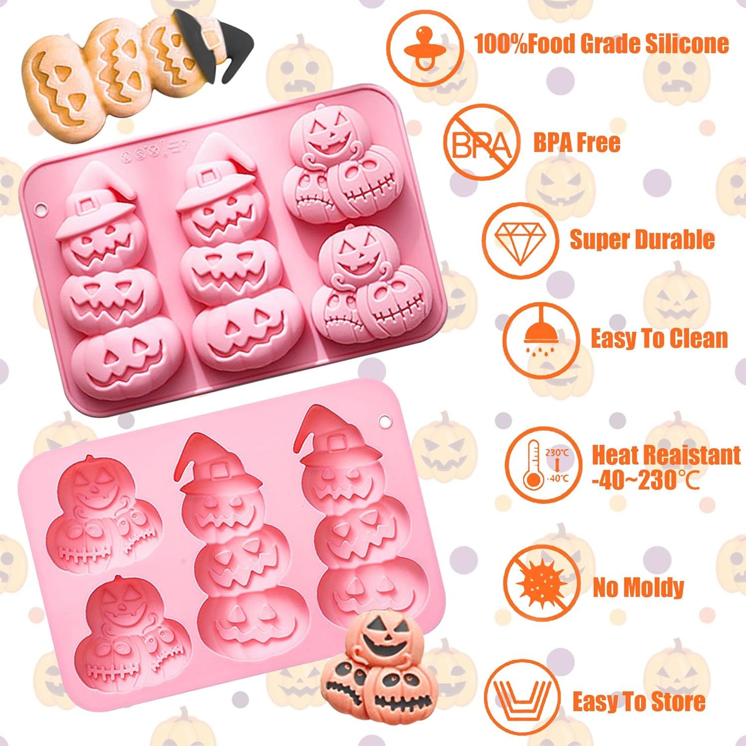 Pumpkin Silicone Mold Halloween Chocolate Candy Molds, Pumpkin Shaped Baking Mold for Halloween Thanksgiving Fall Gummy Jelly Ice Cube Cookies Cake Cupcakes β image 4