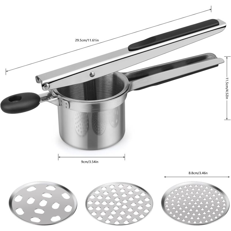 Potato Masher, Manual Potato Masher With 3 Interchangeable Discs, Professional Stainless Steel Manual Masher, Ideal For — image 2