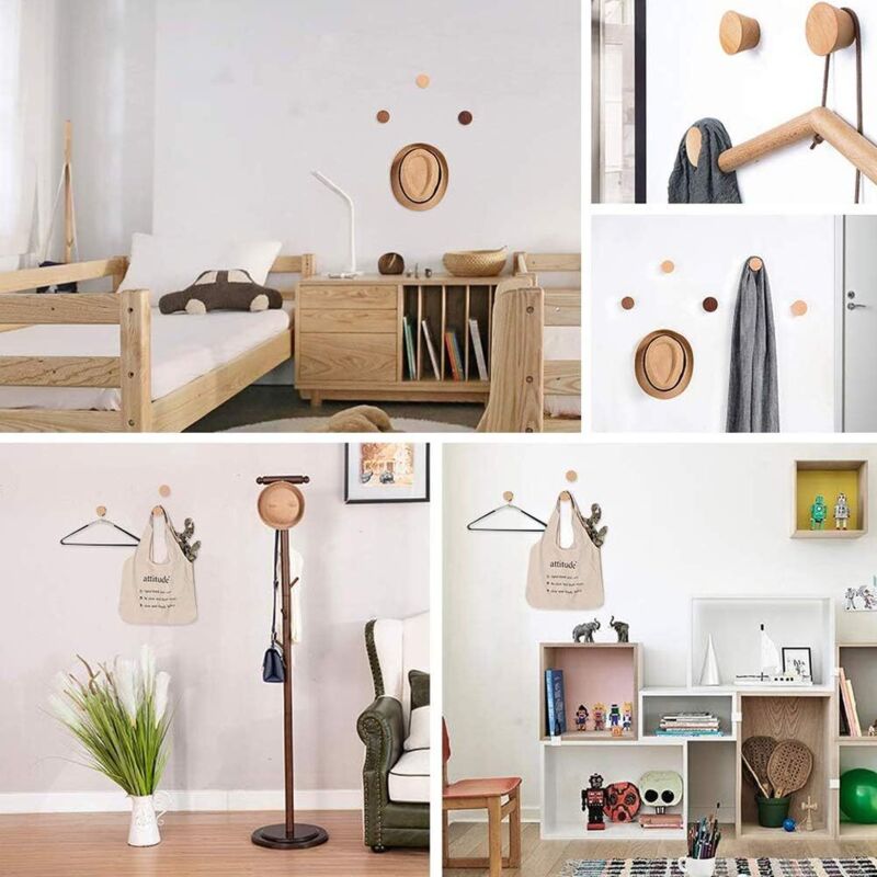 Wooden Wall Hook ROund Coat Rack, 5 Pieces Natural Wood Coat Hook Vintage Decorative Natural Wood Branch Decorative — image 2