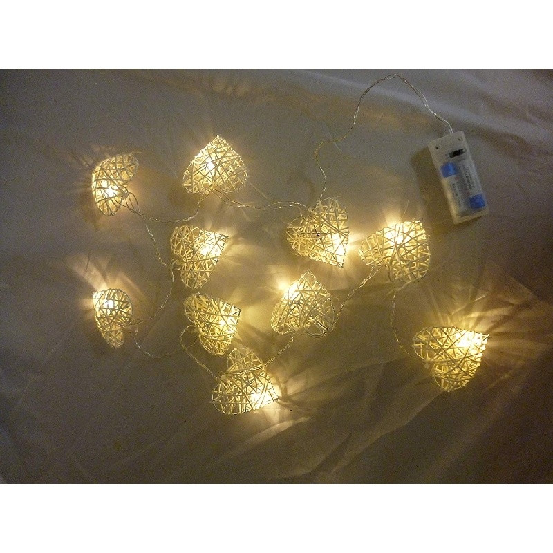 20 White 3D Hollowed Rattan Heart-Shaped 3M String Fairy Lights, Battery (AA) Indoor & Outdoor Decorations Wedding Valentines Romantic Room Table Lighting โ image 4