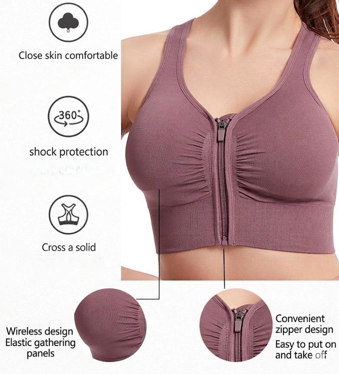 Women's Sports Bra with Front Zipper, High Impact Sports Bra with Zipper, Push, up and Breathable, Yoga and Fitness, Navy Blue โ image 2