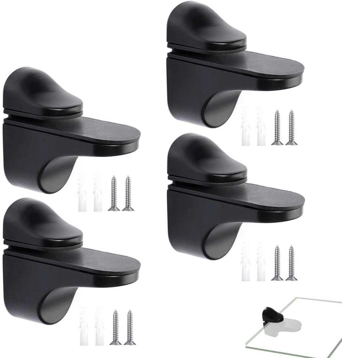4 pieces - Glass clamp - Glass shelf brackets - Adjustable - Glass shelf bracket - fishmouth glass clip - wall mounting bracket - zinc alloy - furniture