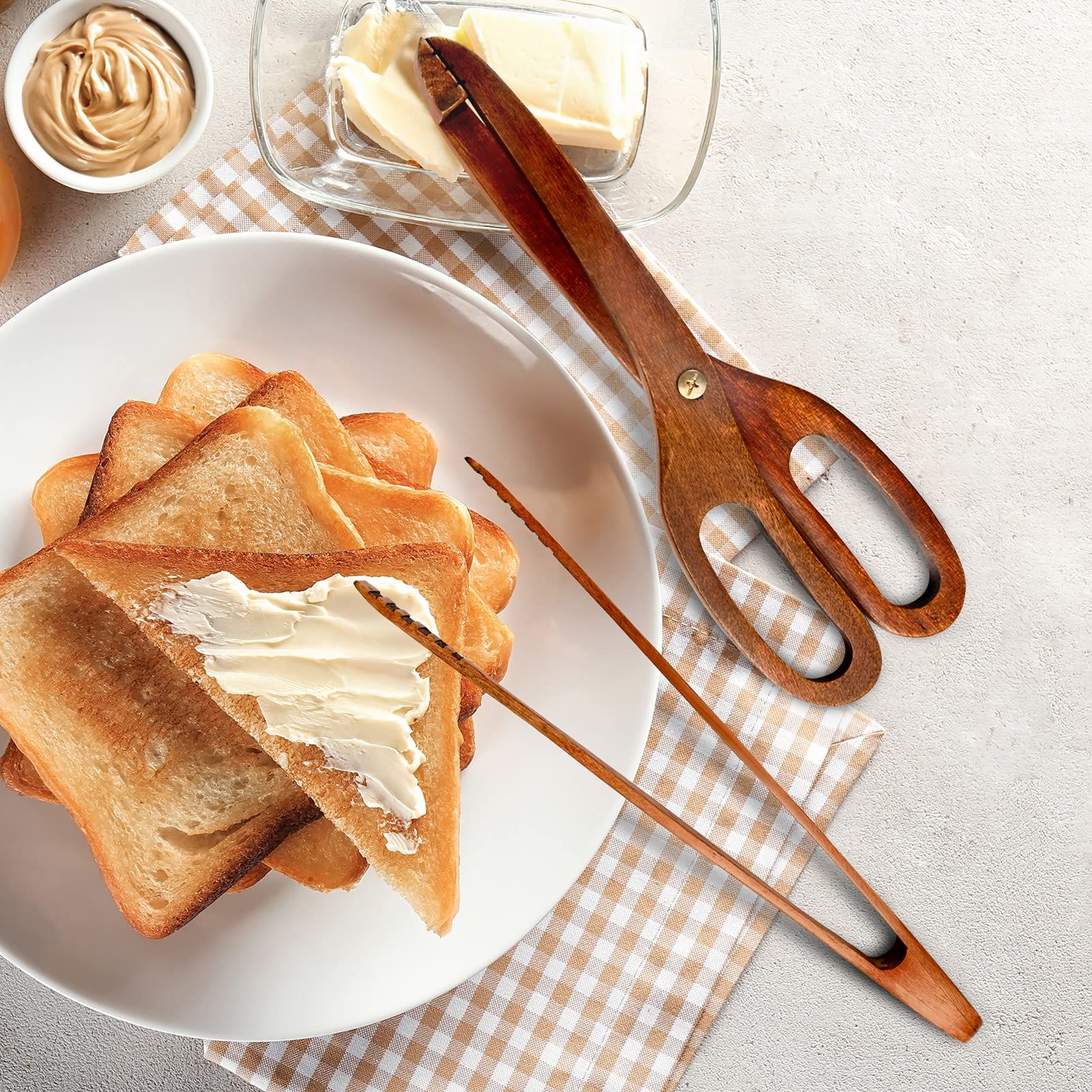 2 Packs Toaster Tongs Reusable Wood Cooking Tongs Scissor Wooden Kitchen Toast Barbecue Tongs BBQ Clip Buffet Food Tongs — image 5