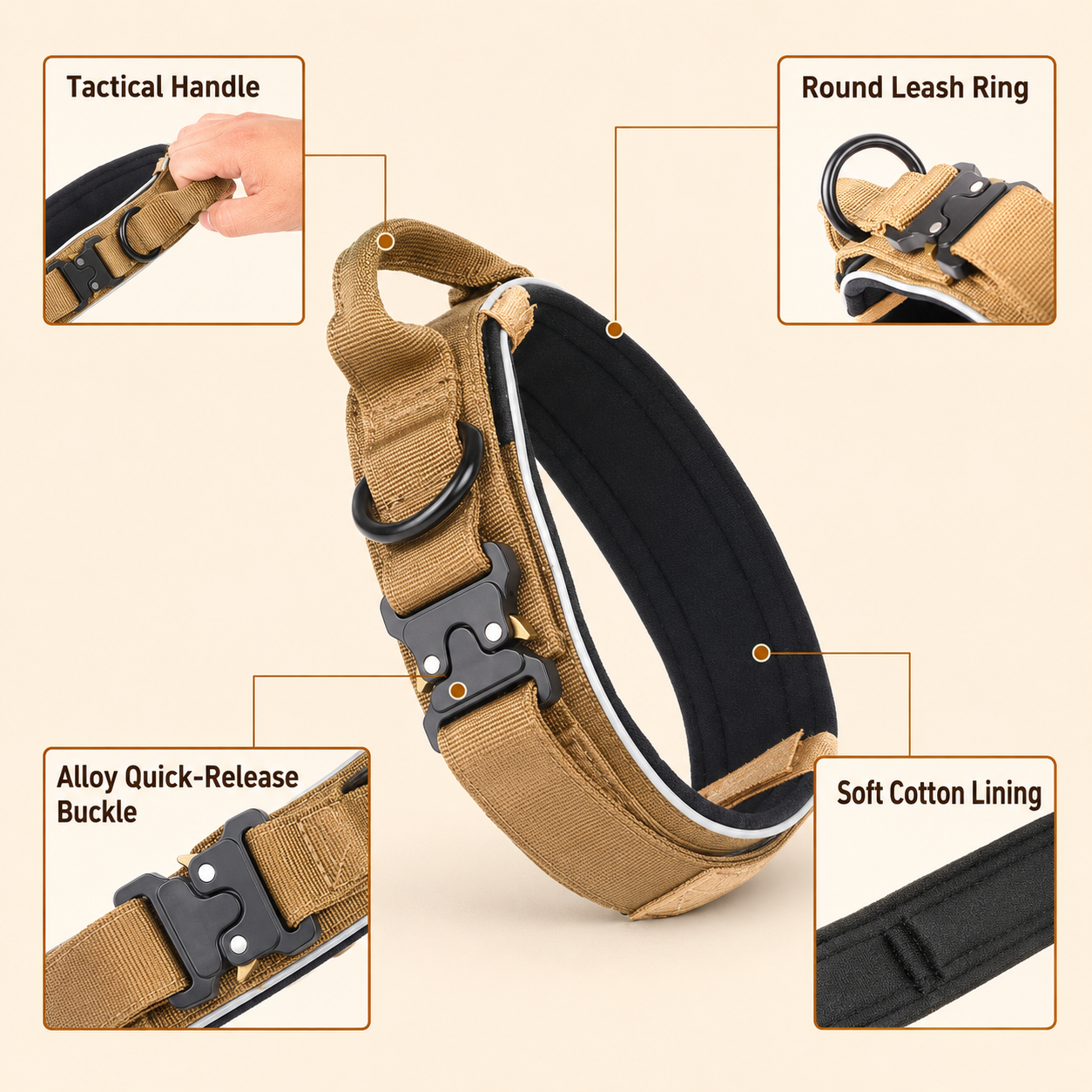 Green Tactical Dog Collar for Large Dogs (XL size)- Wide Padded Nylon Collar with Quick Release Metal Buckle, Control Handle and D-Ring for Walking and โ image 4