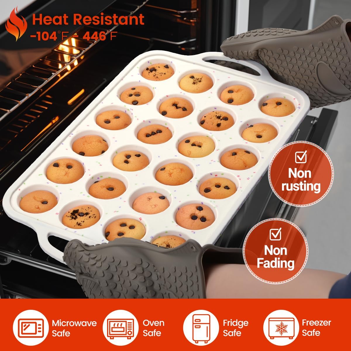 Mini Muffin Pan with Metal Reinforced Frame 24 Cups & Silicone Loaf 12 Cavities โ image 5
