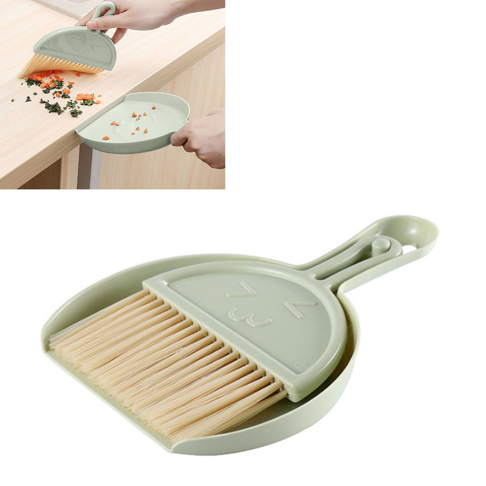 Mini Broom Dustpan Set Smile Face Plastic Handheld Efficient Cleaning Portable Tiny Brush Dustpan for Tabletop Office Green — image 5