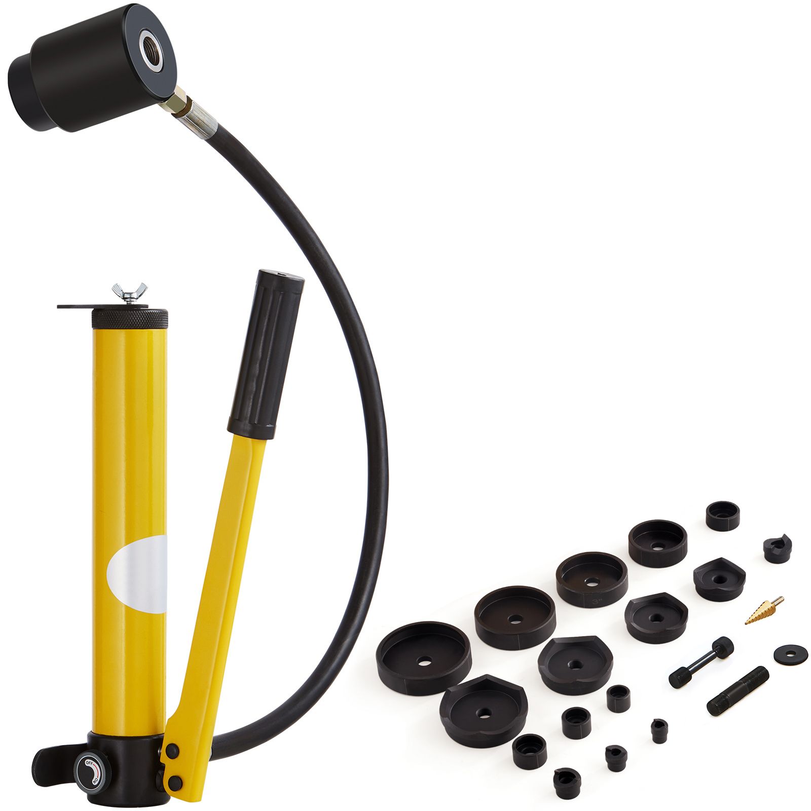 15 Ton Hydraulic Knockout Punch Kit, 1/2" to 4" Conduit Hole Cutter Set, KO Tool Kits with Puncher 10 Piece, Metal Sheet Driver Tools, For Aluminum, Brass
