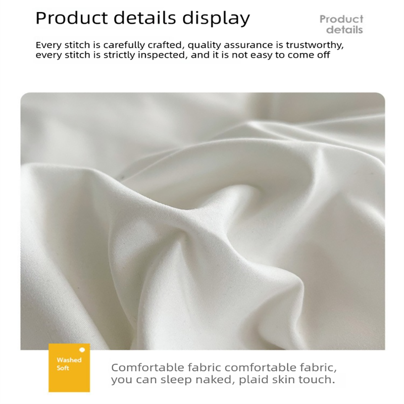 Light blue cheese Washed Cotton Bedding Set - Solid Color Fitted Sheet Style, 4-Piece Set for 1.8m Bed, Includes 10 Random Color Quilt Fasteners โ image 5