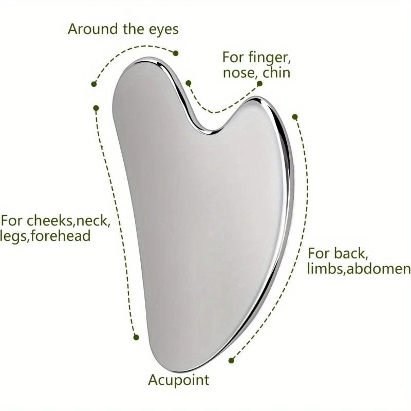 3-Piece Stainless Steel Scraping Board & Facial Massage Roller Set with Large Heart-Shaped Gua Sha Board, Gear Lip-Shaped Facial Gua Sha Plate and Round Handle โ image 3