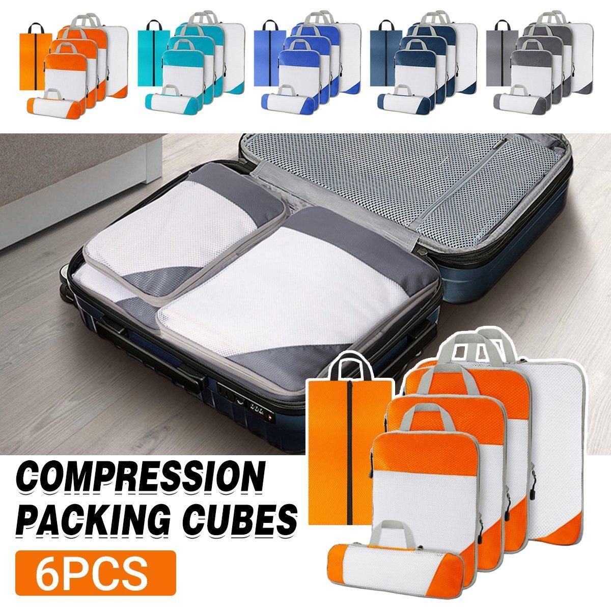 6pcs Mesh Visible Travel Storage Set Waterproof Nylon Compressible Storage Bags - Sky Blue โ image 2