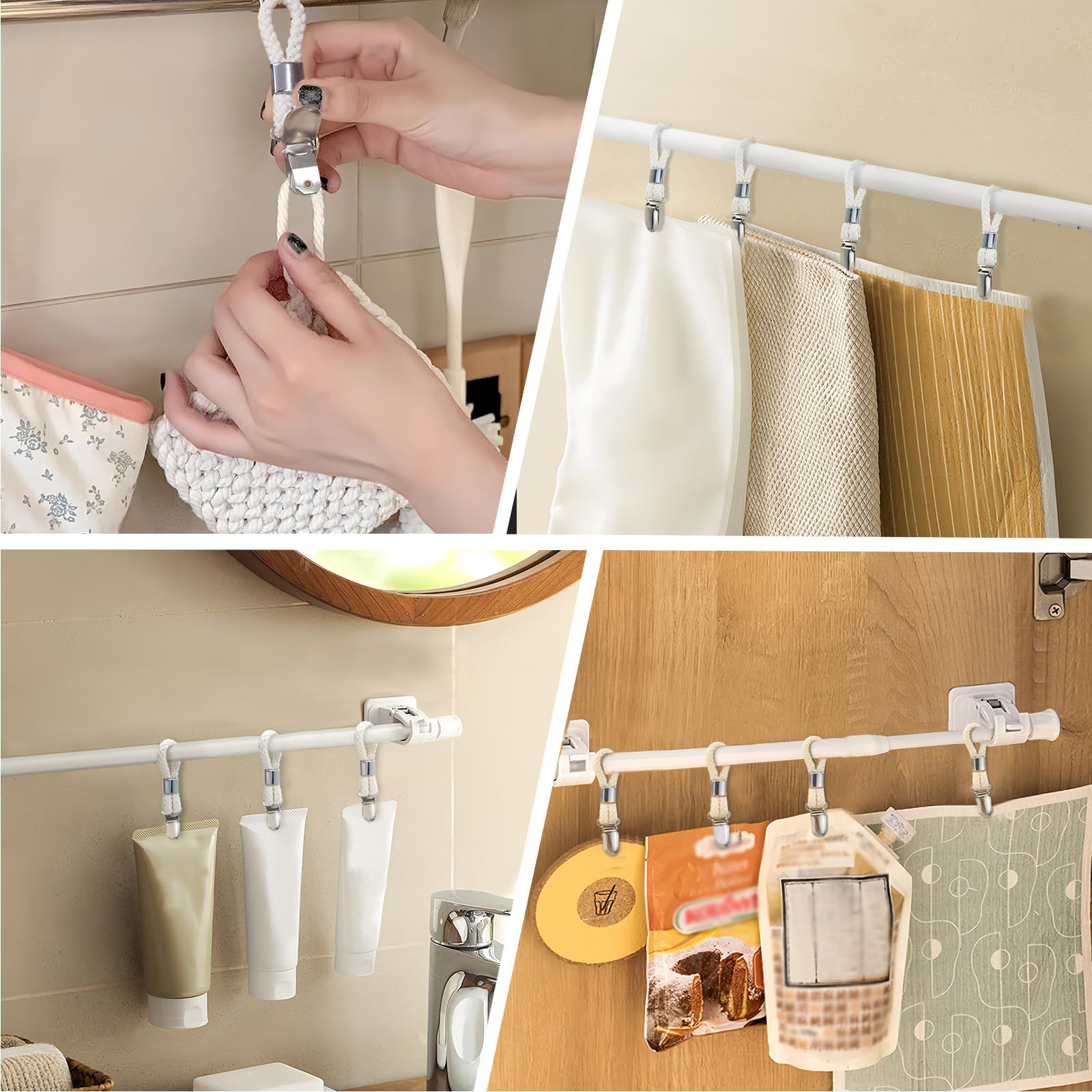 4 Pack Towel Hook Holder Braided Cotton Loop Towel Hangers Metal Clip Towel Hangers Rack Hand Towel Hook Tea Towel Holders โ image 3