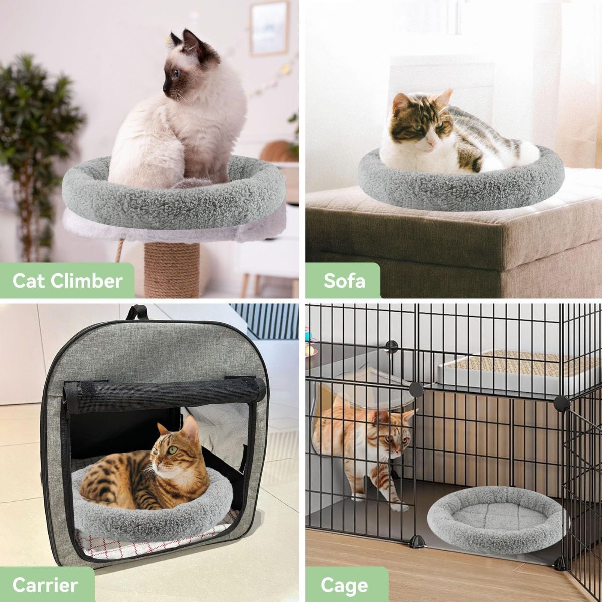 Cat Bed Plush Cat Bed Round Cat Bed Cat Furniture Cat Comfort Pet Supplies - Gray / 50cm โ image 4