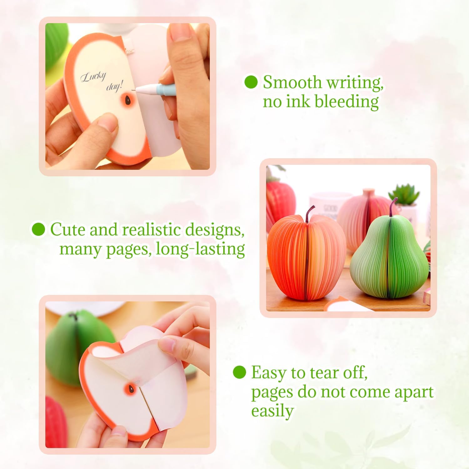 2 Pack 3D Fruit Shaped Non-Sticky Notes, Apple & Pear Sticky Memo Pads, Creative Desk Decoration Notebooks for Office, School, Planner, Journal, Prezzie โ image 4