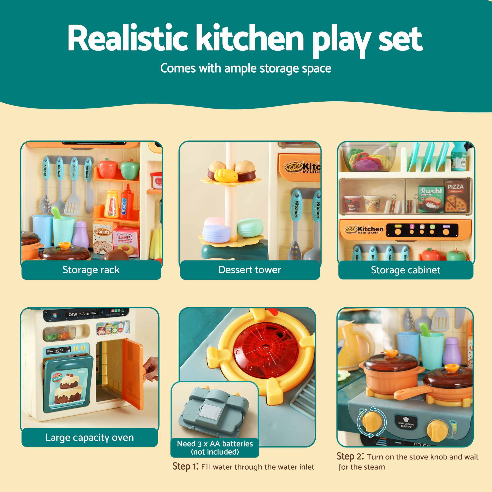 Keezi 2 Piece Kids Pretend Kitchen Playset Water Toys Fishing Game Food Play — image 6