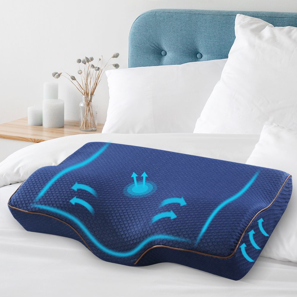 Butterfly Memory Foam Cervical Pillow, Ergonomic Neck Support Pillow, Navy
