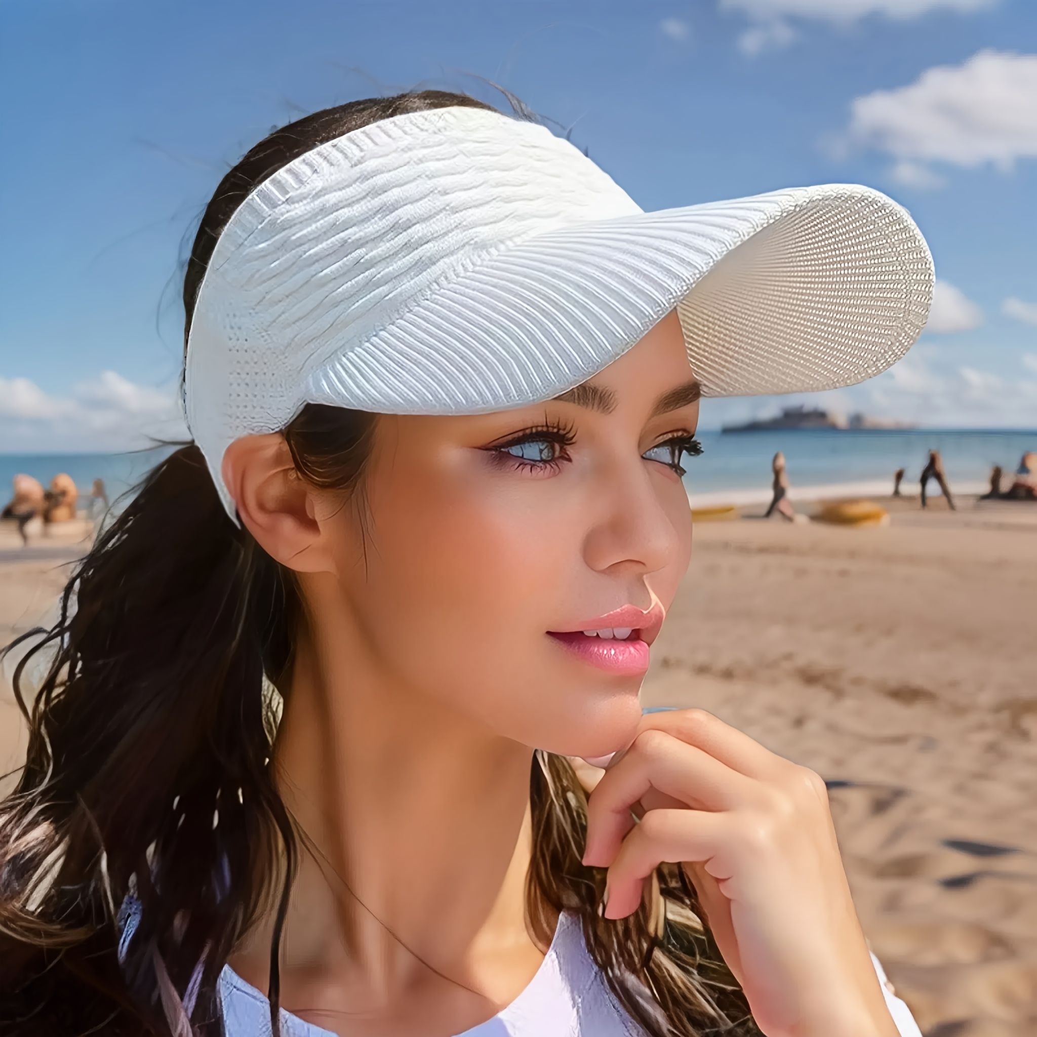 4pcs Women's Summer Sunshade Hat Set - Solid Color Polyester Fiber, Outdoor Women's Running Sunshade Hat, Available in Multiple Colors (Black, White, Khaki — image 3