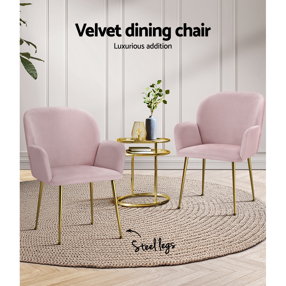 Artiss Dining Chairs Set of 2 Velvet Armchair Pink โ image 4