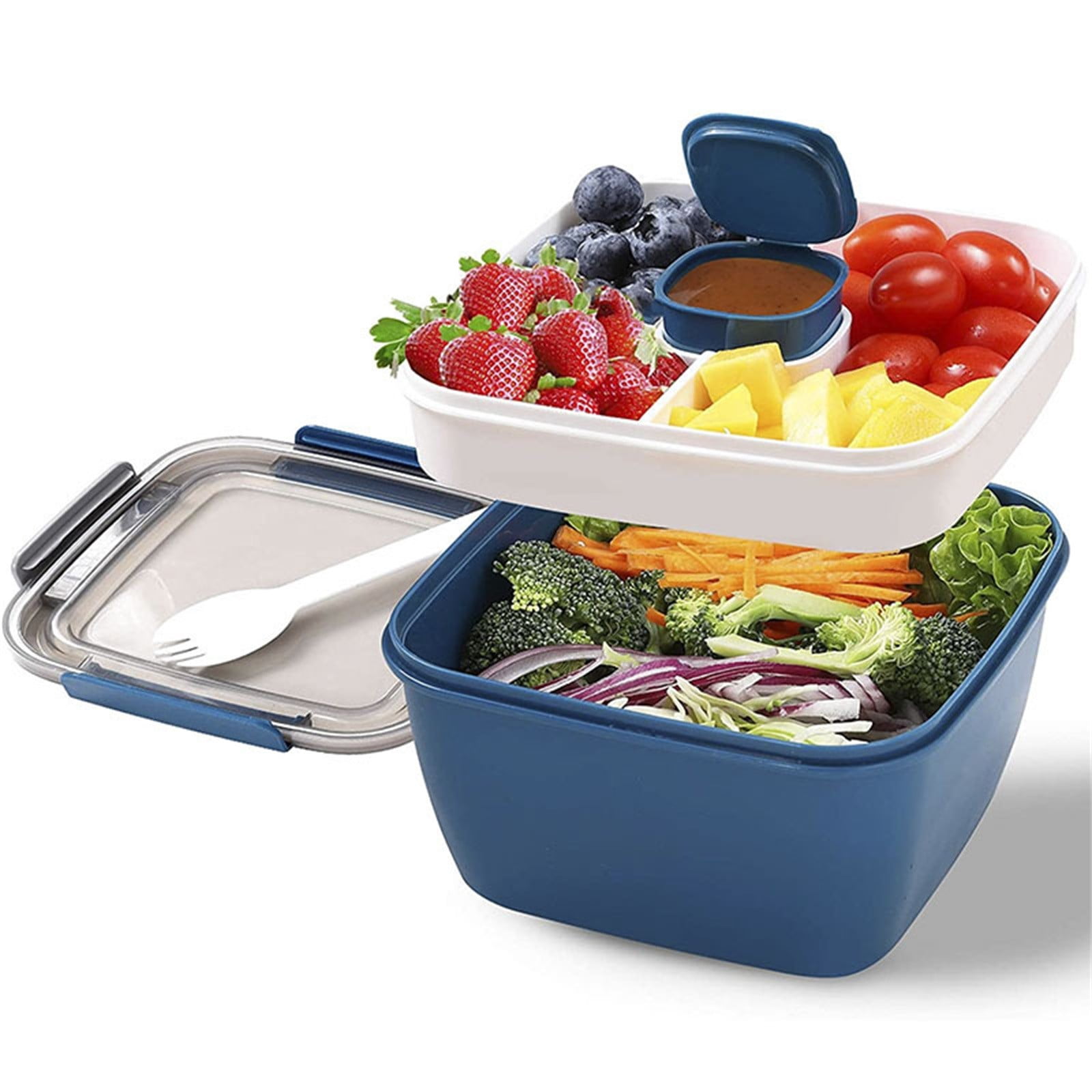 Food Storage, Light Meal Salad Box Japanese Style Double Layer Compartment Lunch Box, Kitchen Supplies, 1Pc Portable Box and Salad Bowl Combo Keep Your Food โ image 2