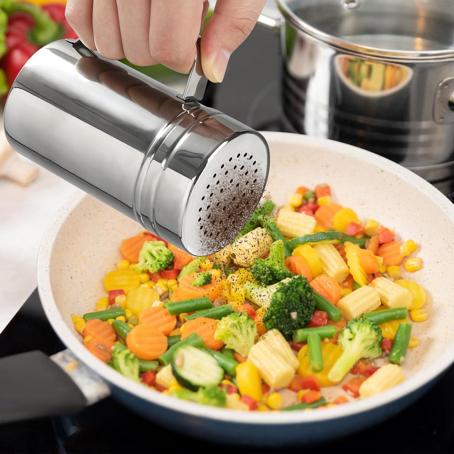 2pcs Stainless Steel Dredge, Salt Pepper Dredge Shakers with Handle, Seasonings Spice Shakers with Lid, 14 Ounce — image 6