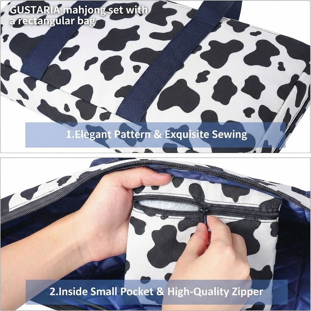 Mahjong Game Set, 166 Blue Tiles (1.2”), 4 All-in-One Color Rack/Pushers & Drawstring Bag, Complete Mahjong Sets with Blue Printed Carrying Bag and Mahjong — image 4