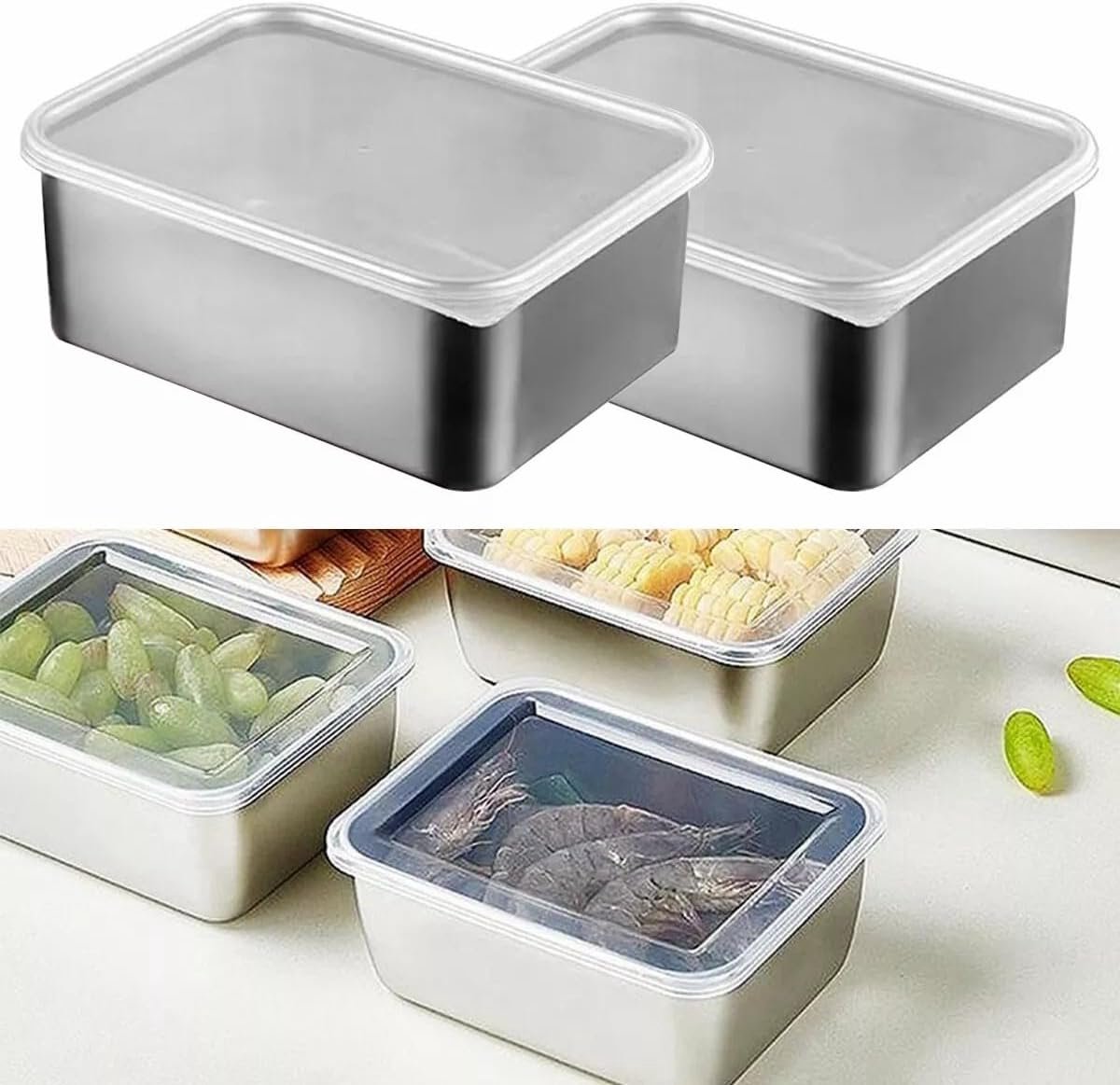 6 Food Containers with Lids - Reusable, Stackable, Waterproof - Stainless Steel - Suitable for Oven, Refrigerator, and Dishwasher - 13.5 × 10.5 × 6 cm (500 ml) — image 4