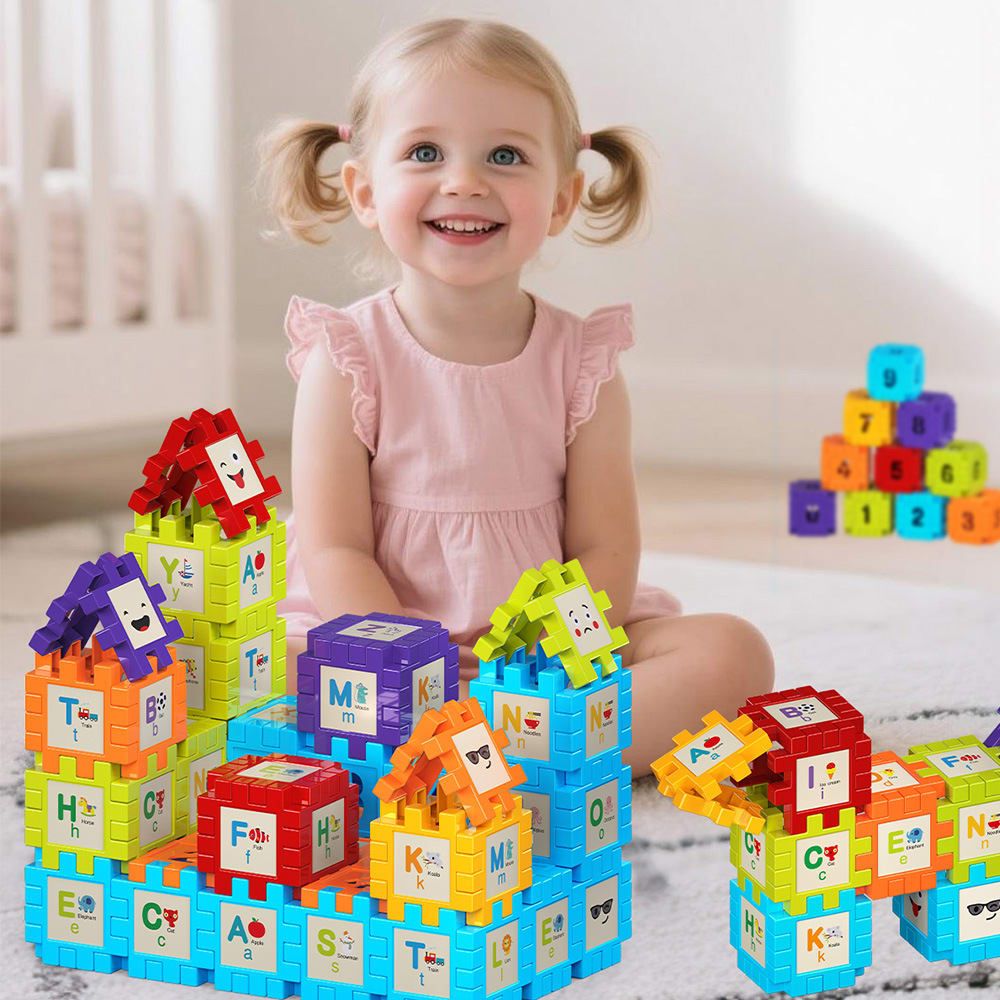 Creative DIY Puzzle Building Blocks Set for Kids Ages 3+ – Colorful Snap-Together Squares for Early Learning, Alphabet & Number Recognition, and Fun 3D Shape — image 4
