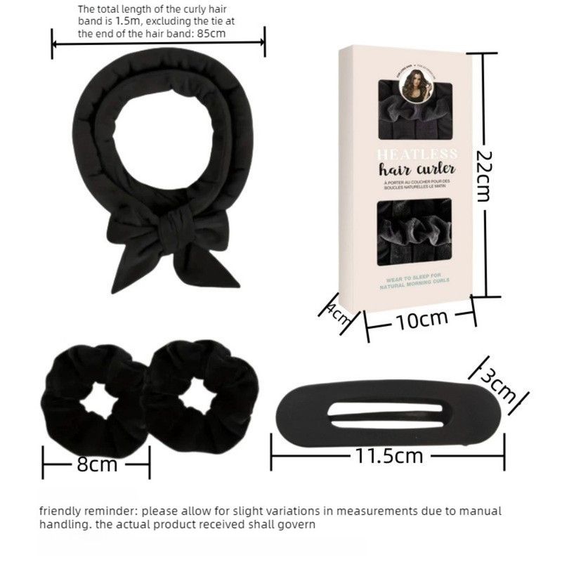 Velvet Heatless Hair Curlers Set, Overnight No-Heat Curling Ribbon with Scrunchies & Hair Clip - Brown — image 4
