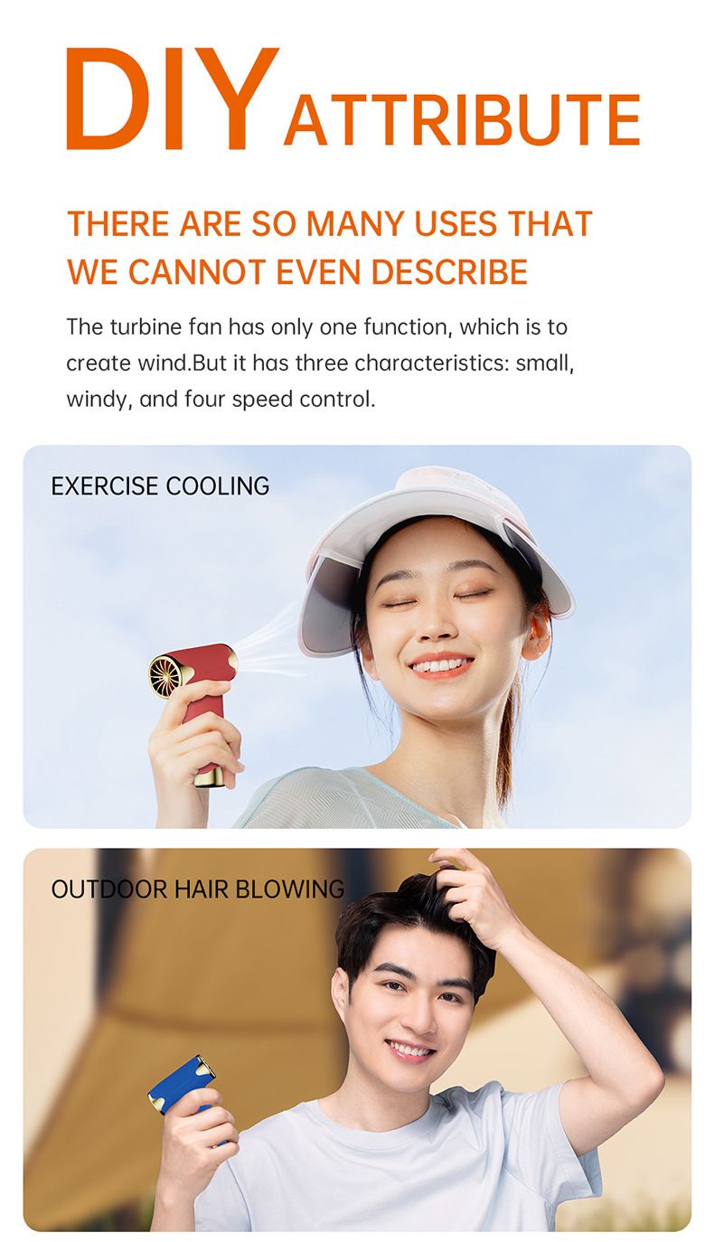 Blue Portable Cordless Turbo Fan and Hair Dryer - 20 m/s USB Rechargable Air Duster with 4 High Speeds and Compact Low Noise Design for Camping, Car โ image 6