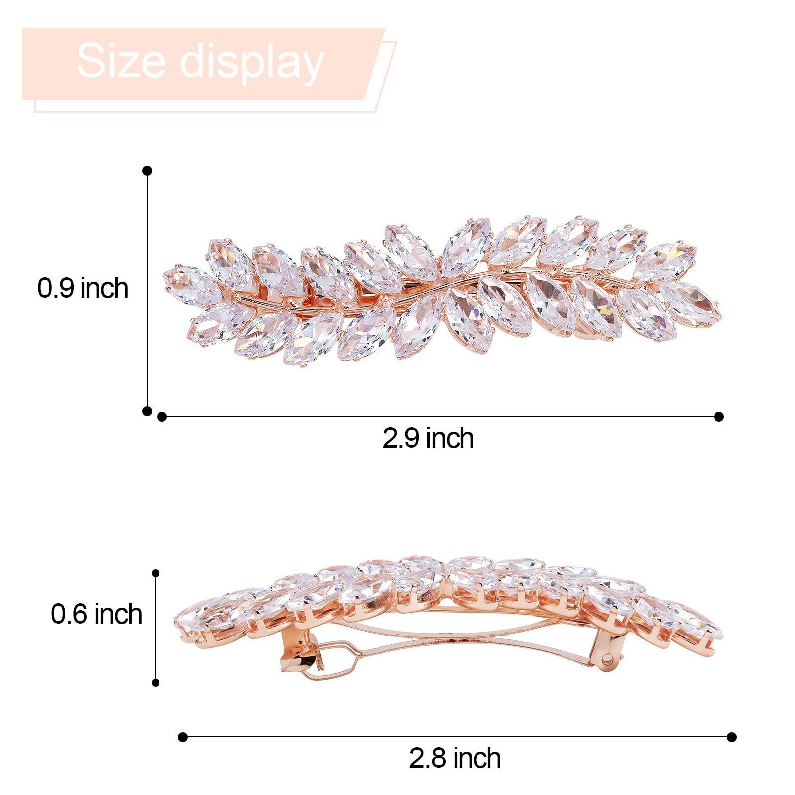2PCS Crystal Hair Barrettes for Women, Rhinestone Hair Clips Leaf French Barrette Wedding Hair Clips Bridal Hair Accessories — image 3