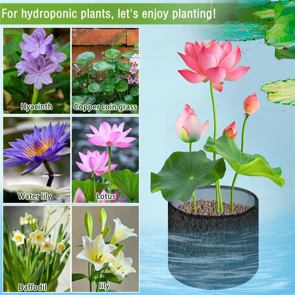 8 Pcs Aquatic Pond Planting Bags-7.1" H x 7.2" Dia Reusable Mesh Water Garden Pond Plant Pot-Breathable Black Round Lily Plant Pots for Pond Bog — image 3