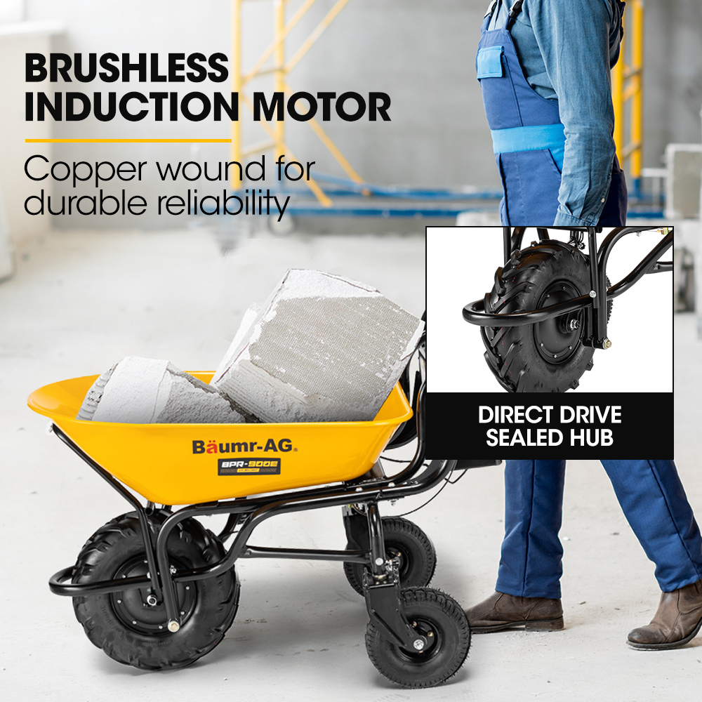 Baumr-AG 40V Battery Powered Wheelbarrow Motorised Electric, 100L Bucket Volume, 3 Wheel, 260KG, Lifting Bucket — image 3